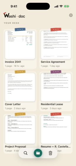 washi·doc's desk of recent documents on iPhone